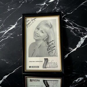 Vtg Cristina Saralegui Univision Professionally Framed Autographed Photo 5”x7”